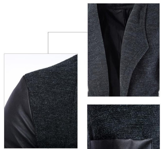 Free shipping 2016 New Fashion Korean Style Men's Jacket Leather Cloth Sleeve Placket Long Coat Slim Woolen Coat Top Sales