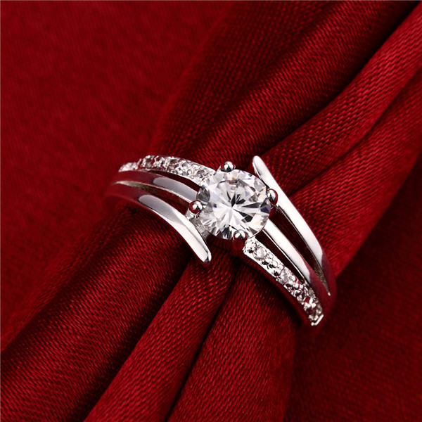Hot sale Full Diamond fashion Driving three lines 925 silver Ring STPR055D brand new white gemstone sterling silver plated finger rings