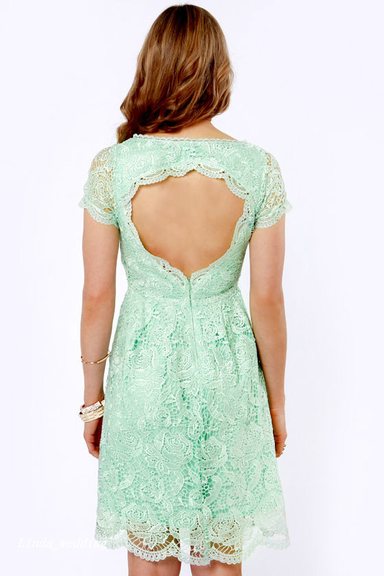 High Quality Mint Green Lace Cocktail Dress Backless Knee Length Short Party Prom and Homecoming Dress Bridesmaid Dress