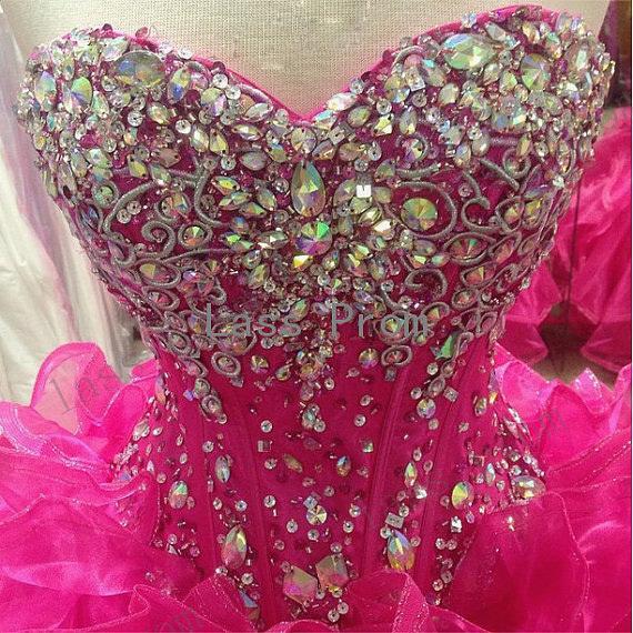 new elegant hot pink quinceanera dresses ball gown with laceup beaded crystal floor length prom party sweet 16 debutante gowns