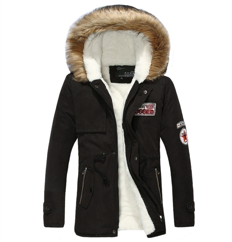 Jackets and Long Sections Army Green Badge Fashionable Men and Women Couple Plus Size Thick Warm Fur Collar Jacket Winter Down Coa