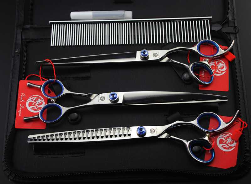 with retail package purple dragon 3 pcs set 8.0" professional hair scissors hair cutting scissors/thinning scissors + comb
