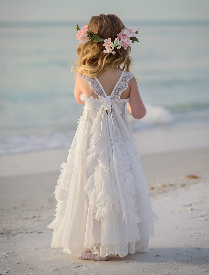 Lovely Dollcake Flower Girl Dresses For Weddings Ruffled Kids Pageant Gowns Flowers Floor Length Lace Party Communion Dress Sash