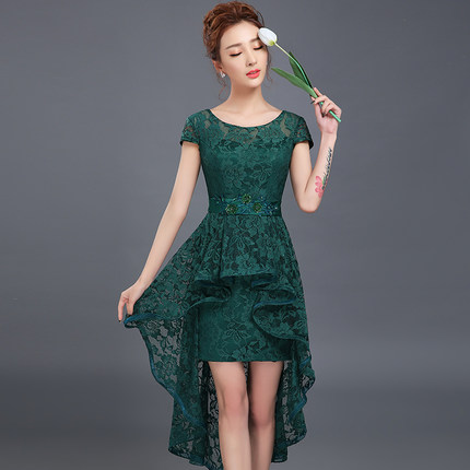 Romantic Lace High Low Bridesmaid Dress Lace Up Purple 2017 Elegant Party Dress Short Front Long Back