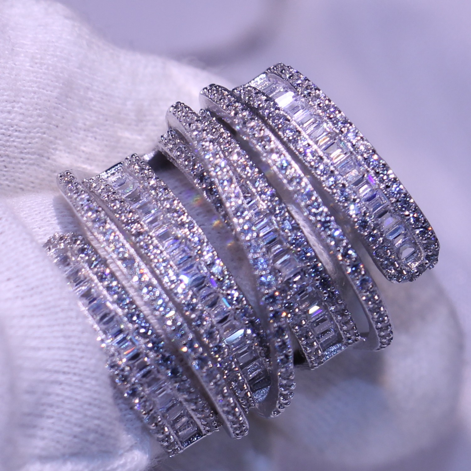 Victoria Sparkling Luxury Jewelry 925 Sterling Silver &Yellow Gold Filled Princess Cut White Topaz CZ Diamond Party Women Wedding Band Ring