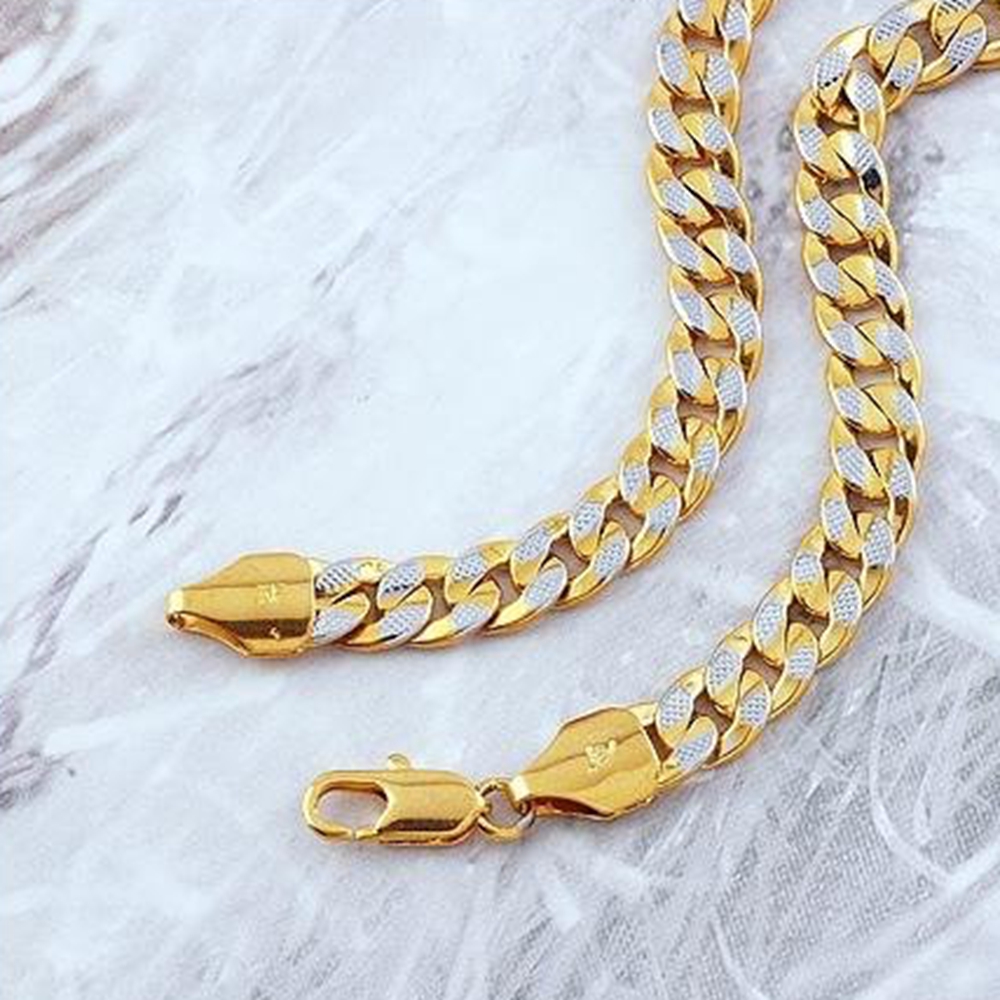 2-Tone Gold Filled Curb Chain Necklace For Men Party Birthday 24inches
