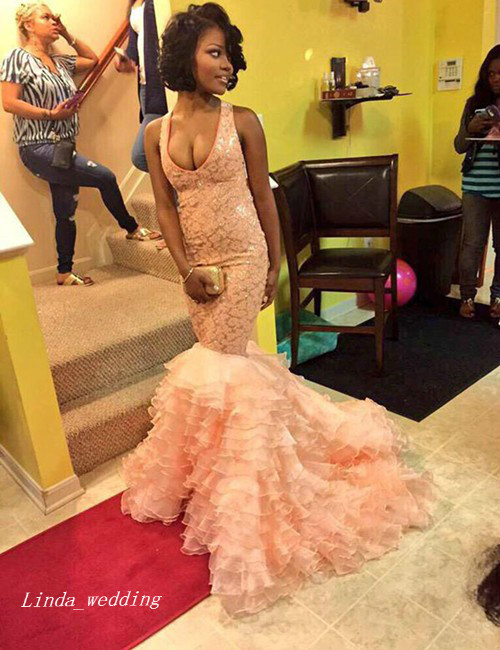 2019 Sexy Mermaid Prom Dress High Quality Halter Ruffles Organza Lace Long African Special Occasion Dress Formal Evening Party Dress