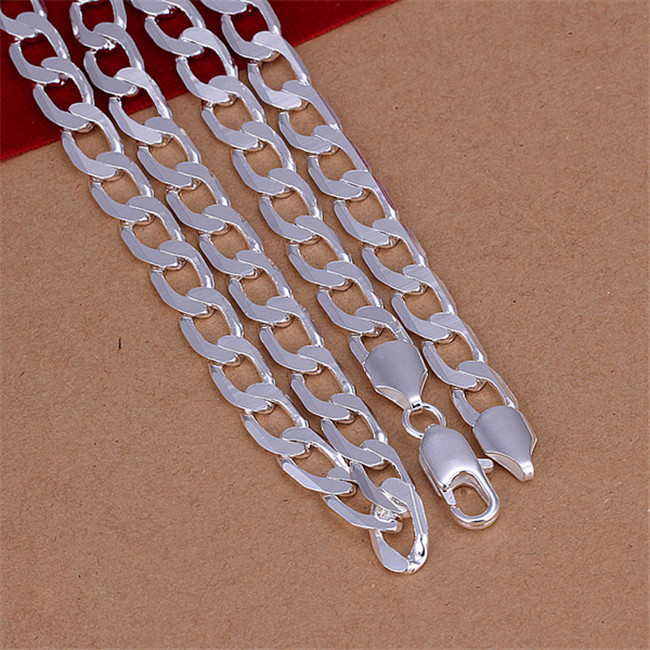 New arrival 8MM flat sideways necklace Men sterling silver plate necklace STSN034,fashion 925 silver Chains necklace factory direct sale