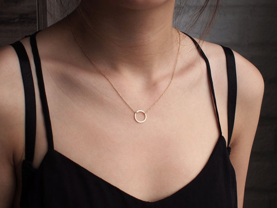 30PCS Gold Silver Simple Dainty Circle Necklace Open Circle Outline Necklace eternity karma circle round necklace jewelry