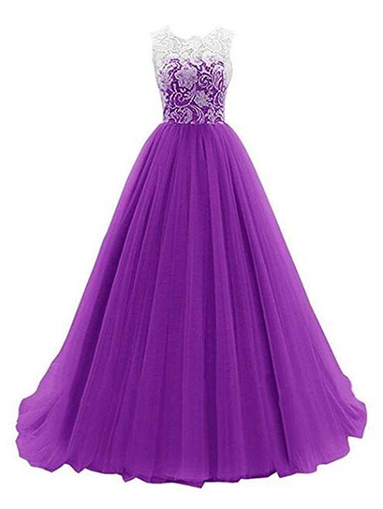 2017 Royal Blue Elegant A-Line Tulle Lace Prom Dresses Appliques Long Formal Evening Party Gown QC126