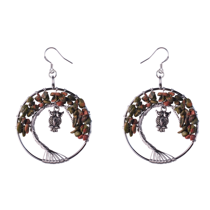 Woman dangle Earrings Exaggerated Style 925 Sterling Silver Jewelry Natural Stone Amethyst Cartoon Classic Life Tree Earring