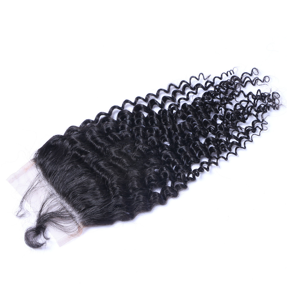 Free shipping Brazilian Virgin Kinky Curly Human Remy 4x4 Lace Closure Pre-Plucked With Baby Hair