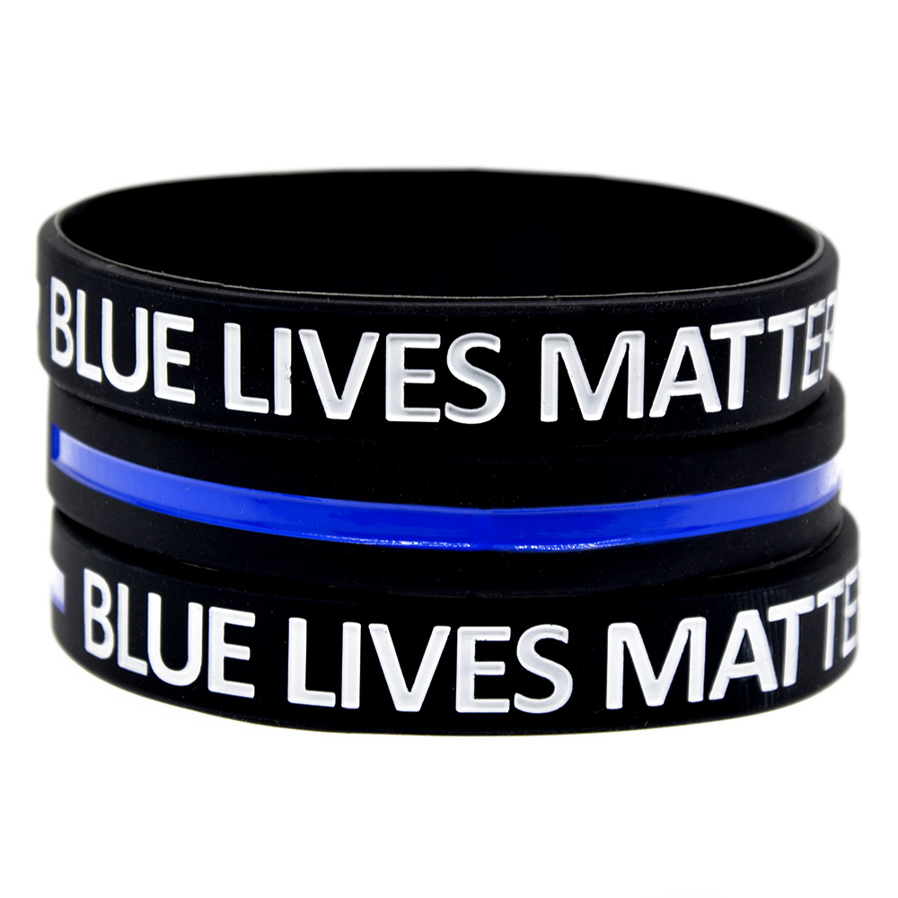 100PCS Blue Lives Matter Silicone Rubber Bracelet Debossed Logo and Filled Special Ink Hurtless To Body