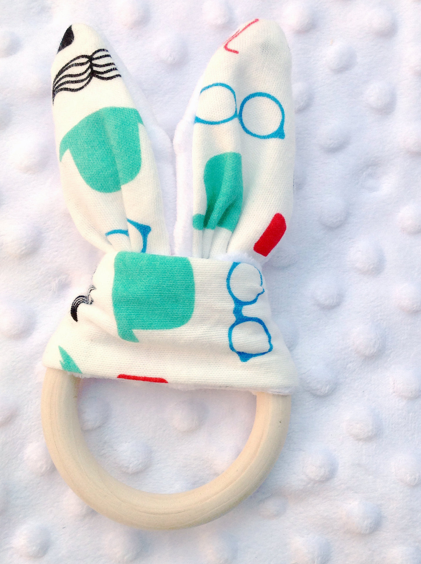 10pcs Baby Teethers 28 Colors Natural Wood Circle With Rabbit Ear minky dots Fabric Newborn Teeth Practice Toys Training Handmade Ring YE003