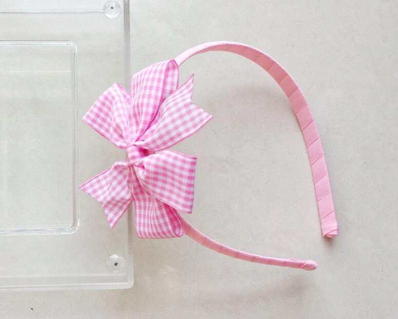 4style available ! girls school hair bow bobbles clips alice bands headband hair tie gingham plaid 20pcs/
