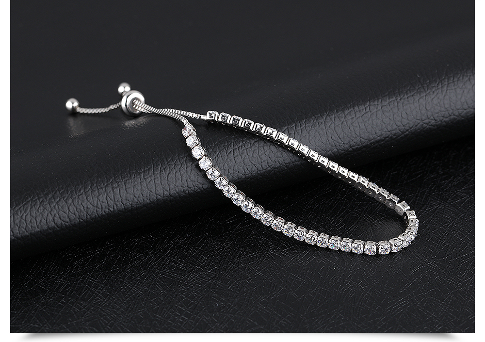 Elegant Platinum Plated Bezel Set Cubic Zirconia Tennis Adjustable Bracelet263d2393557