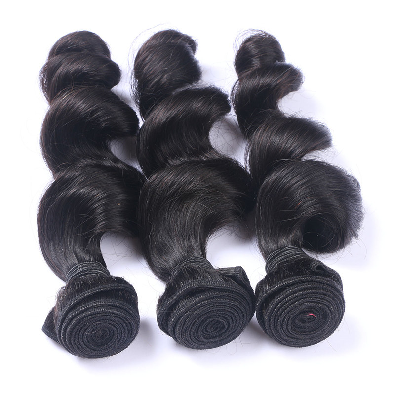 Natural Black 1b Loose Wave Human Hair Bundles 100% Peruvian Human Hair Extension Loose Wave Hair Weave Double Machine Weft
