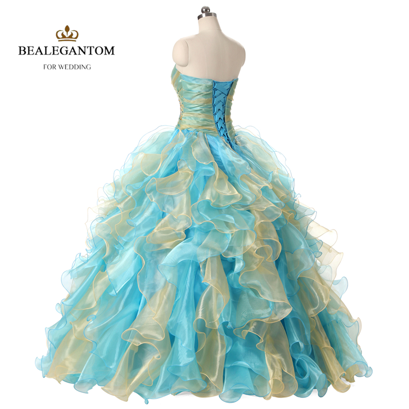 Real Photo Sexy Mint Blue and Gold Quinceanera Dresses 2021 Ball Gown With Ruffle Sequins Sweet 16 Prom Pageant Party Gowns QC121