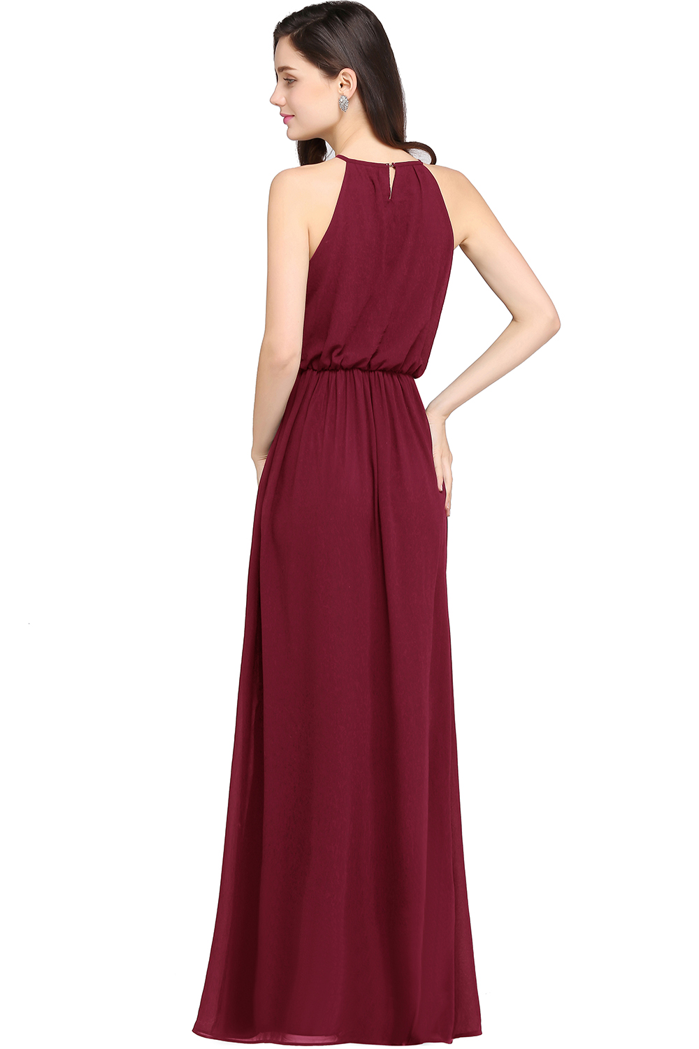 Wholesale Price Burgundy Chiffon A Line Bridesmaid Dress Jewel Neck Off the Shoulder Long Bridesmaid Gowns Wedding Party Dresses Robe