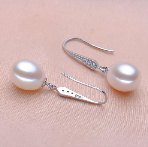 89mm White Pink Purple 100 Natural Freshwater Pearl Drop Earrings 925 Silver Zircon Jewelry for Women