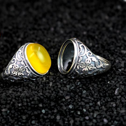 Art Nouveau Antiqu 15X17MM Oval Cabochon Semi Mount 925 Sterling Silver Men Ring Fine Silver Jewelry Setting Valentine's day gifts