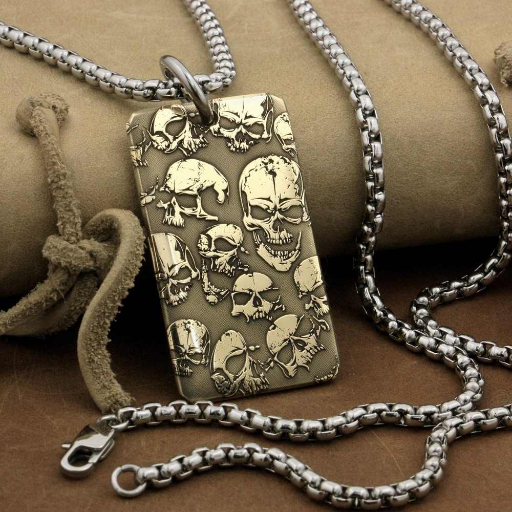 LINSION High Detail 2-side Deep Engraved Brass Skuls Dogtagl Pendant Biker Rock Punk Style 9X032B Steel Necklace 24 inches
LINSION High Detail 2-side Deep Engraved Brass Skuls Dogtagl Pendant Biker Rock Punk Style 9X032B Steel Necklace 24 inches