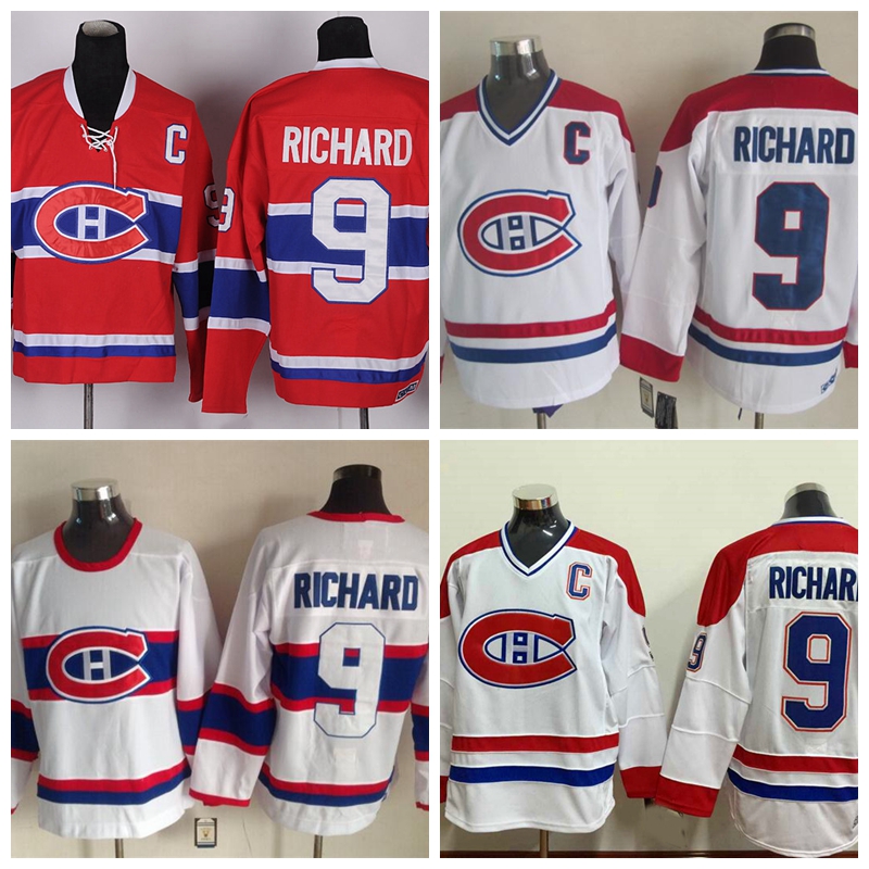 1946 Maurice Richard Montreal Canadiens Hockey Jerseys CCM Vintage White 9 Maurice Richard Jersey Stitched Cheap C Patch, Lace red
1946 Maurice Richard Montreal Canadiens Hockey Jerseys CCM Vintage White 9 Maurice Richard Jersey Stitched Cheap C Patch, Lace red