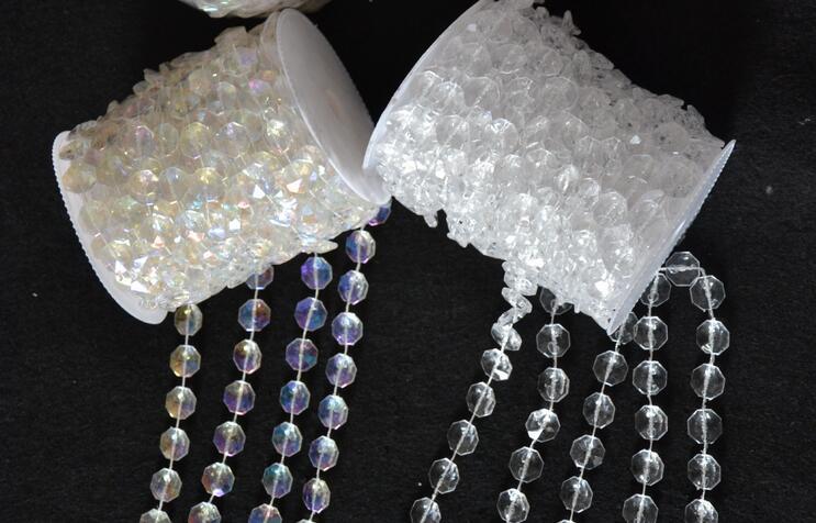 Wholesale-30 Meters Diamond Crystal Acrylic Beads Roll Hanging Garland Strand Wedding Birthday Christmas Decor DIY Curtain WT052