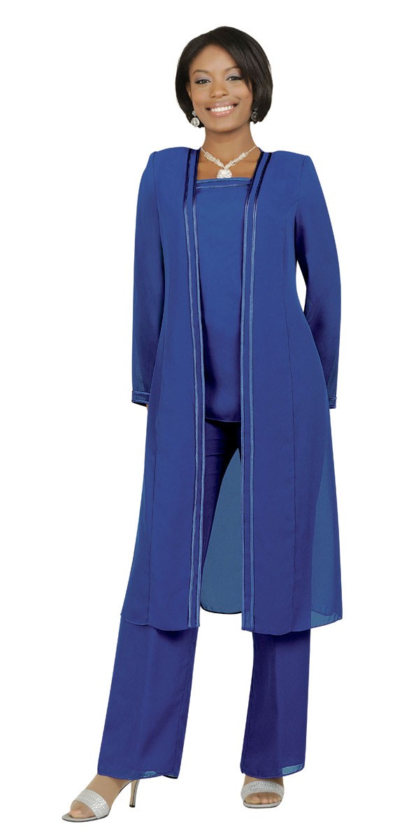 Plus Size Mother of the Bride Pants Suit Elegant 3 Piece Wedding Guest Outfit with Long Jacket - view 6