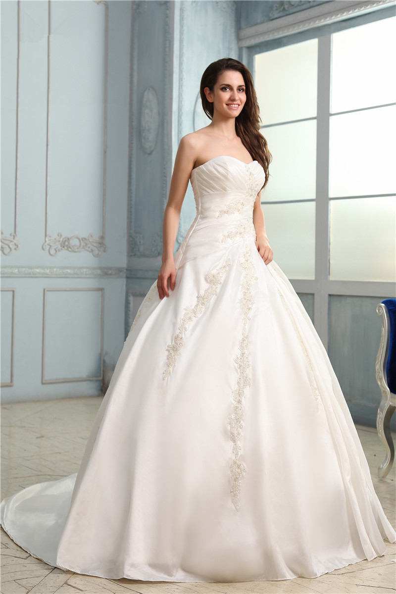 2017 Elegant Taffeta Appliques A-Line Wedding Dresses With Beading Sequined Pleat Plus Size Wedding Party Bridal Gowns Vestido De Novia BW09
