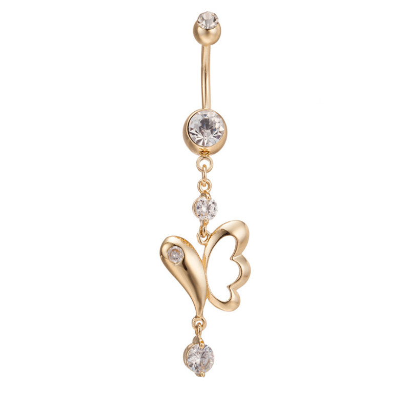 NEW High quality Medical Steel Crystal Rhinestone Butterfly Belly Button Ring Dangle Navel Body Piercings Lovery Navel Belly Free shipping