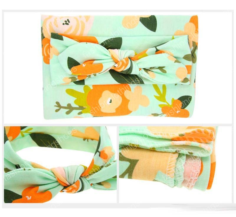 3colors New borns baby flower swaddling clothes 2pc set rabbit ears bow headband+swaddle cloth daisy rose floral printing receiving blanket