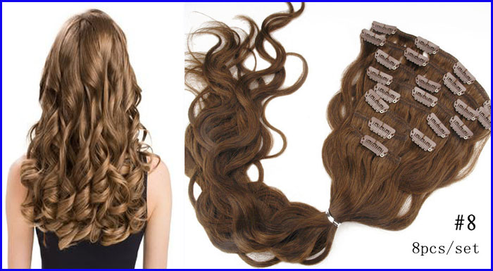 Blonde Hair Extension Brazilian Body Wave clip in human hair extensions 100g 8pcs Brazilian Virgin Hair