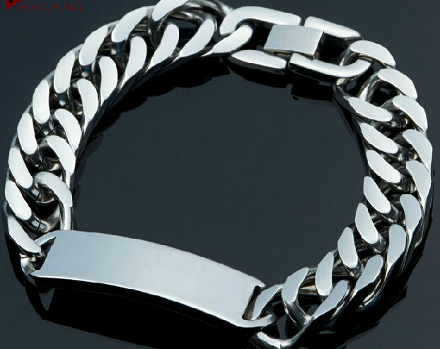 Polished Silver Tone Biker Stainless Steel Fashion men's Jewelry Large huge 15mm 8.8 inch Great Curb Chain Bracelet ID Bracelet