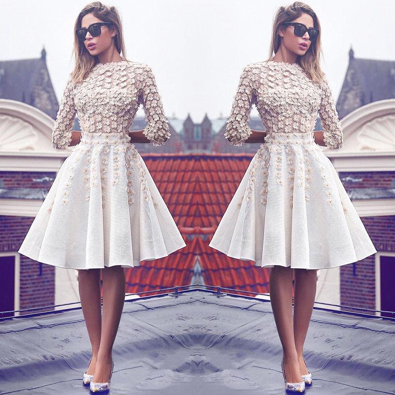Modest Ivory Homecoming Dresses Knee Length 3D Flowers A Line Cocktail Gowns With 3/4 Long Sleeves Vintage Prom Dresses, Chocolate
Modest Ivory Homecoming Dresses Knee Length 3D Flowers A Line Cocktail Gowns With 3/4 Long Sleeves Vintage Prom Dresses, Chocolate