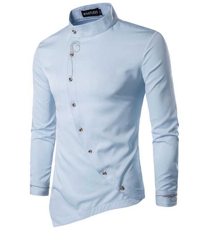 embroidery asymmetrical shirt men floral pattern incline single breasted long sleeve stand collar free ship mens party club shirts, Light blue
embroidery asymmetrical shirt men floral pattern incline single breasted long sleeve stand collar free ship mens party club shirts, Light blue