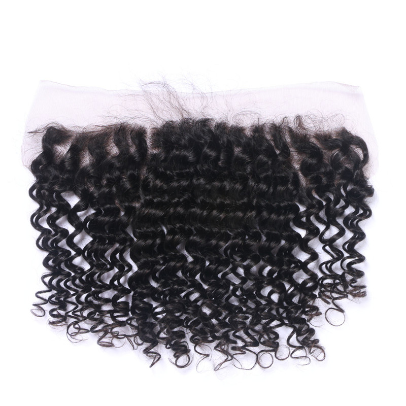 Afro Curly Hair Frontal Closure 13x4 Ear to Ear Lace Frontal Closure With Bleached Knots Natural Color 1B Human Remy Hair Extensions