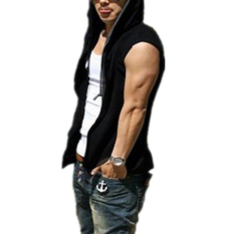 New 2020 Mens Vest Slim Fit Basic Hooded Jacket Sleeveless Vest Waistcoat Zipper Hoodies Sweatshirt 4 Colors