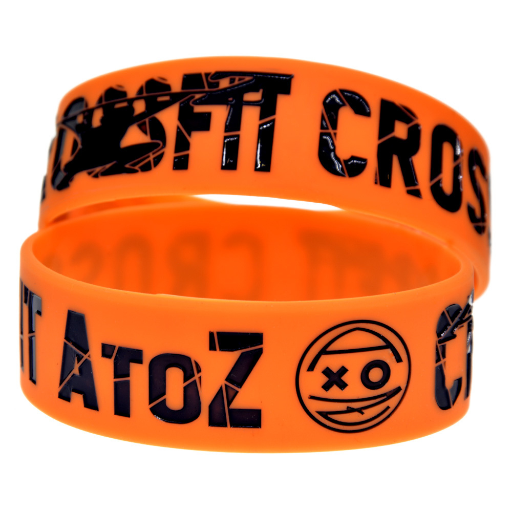 50PCS CrossFit A to Z Silicone Bracelet 1 Inch Wide Orange and Gray for Promotion Gift