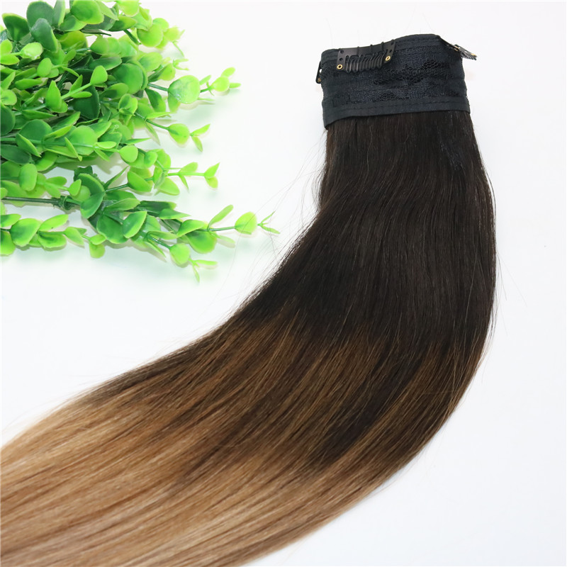 5Clips One Piece Clip In Human Hair Extensions With Lace Straight Brazilian Virgin Hair Ombre Dark Brown Balayage 2/6/18