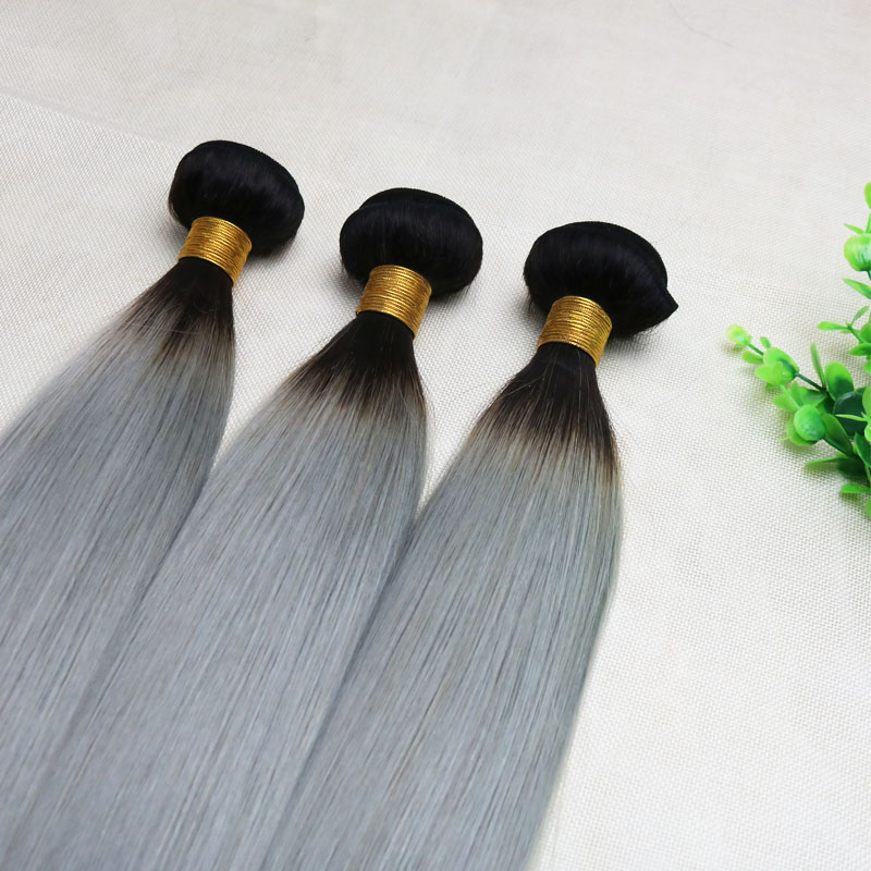 Ombre Grey Human Hair Weave Straight Brazilian Viegin Hair Bundles Two Tone Color Gray Hair Bundles Top Quality Best Seller