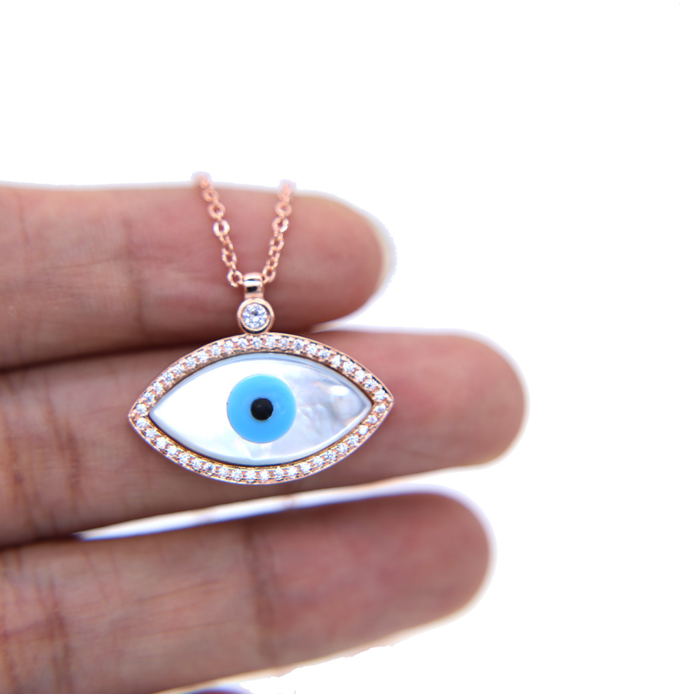 factory wholesale fashion jewelry big pendant mother of pearl evil eye charm pave cz delicate turkish evil eye necklace