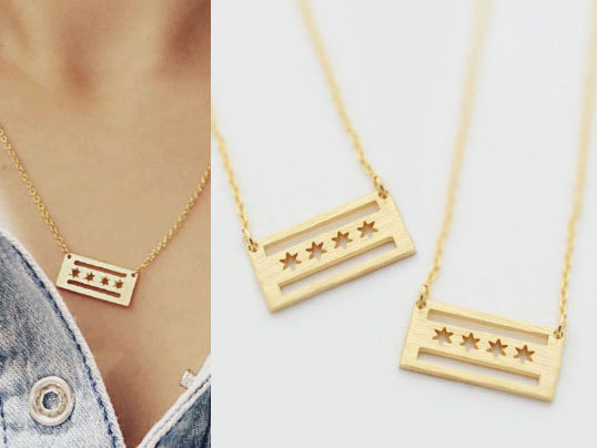 10PCS- N040 Gold Silver Simple Chicago Flag Necklace American USA City Flag Necklaces United States US State City Necklace Stars Necklaces