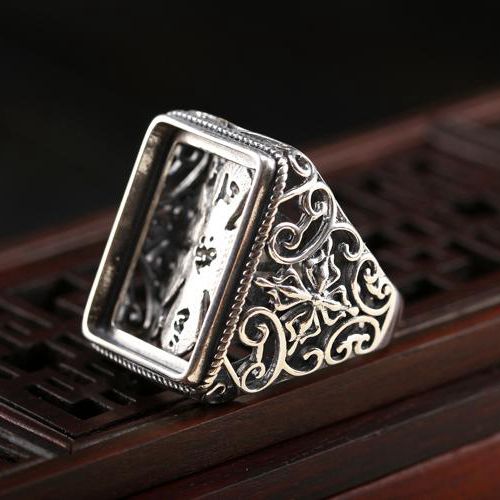 Fine Silver Silver 925 Art Deco Men Ring Generous 15.5x20mm Princess Cabochon Semi Mount