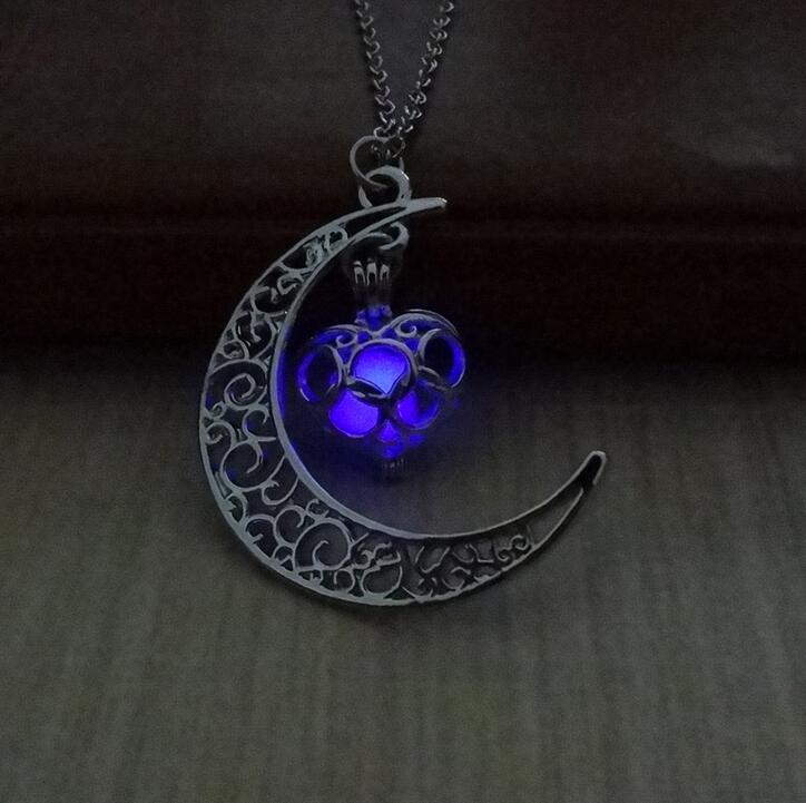 High quality Star Moon Time Night Lights Necklace Luminous Love Pendant Female WFN150 (with chain) mix order 20 pieces a lot
