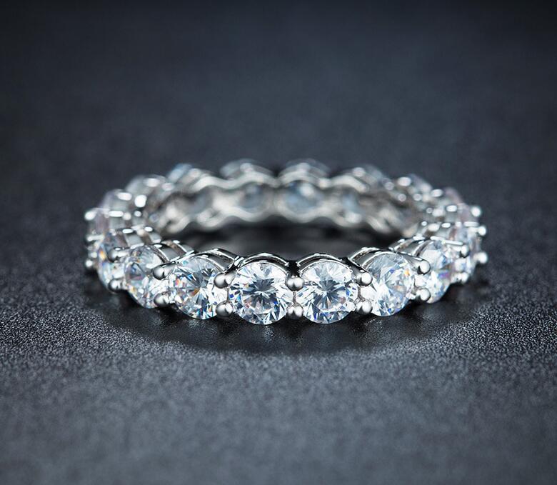 Size 5-10 Luxury Jewelry Round Cut Full White Topaz CZ Diamond 925 Sterling Silver Women Wedding Cute Finger Band Ring For Lovers Gift