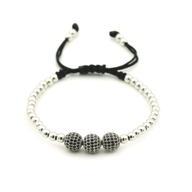 Famous Braided Macrame Bracelets Strands Charm Mens Womens Bangles Pave Setting Black CZ Beads
