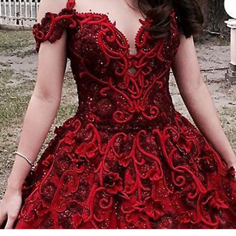 Glamorous Dark Red Evening Dress Illusion Jewel-Neck Beaded Floral Appliques Satin Prom Dress A-Line Sweep Train Evening Gown Formal Wear