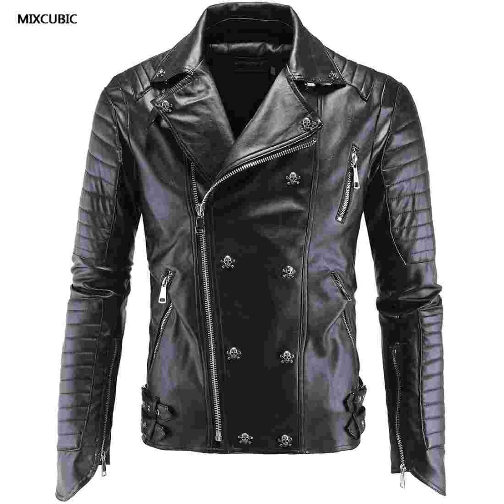 Wholesale- MIXCUBIC spring punk style skull PU leather jackets men black casual slim skull Splicing PU leather jacket for men size -5XL
Wholesale- MIXCUBIC spring punk style skull PU leather jackets men black casual slim skull Splicing PU leather jacket for men size -5XL
