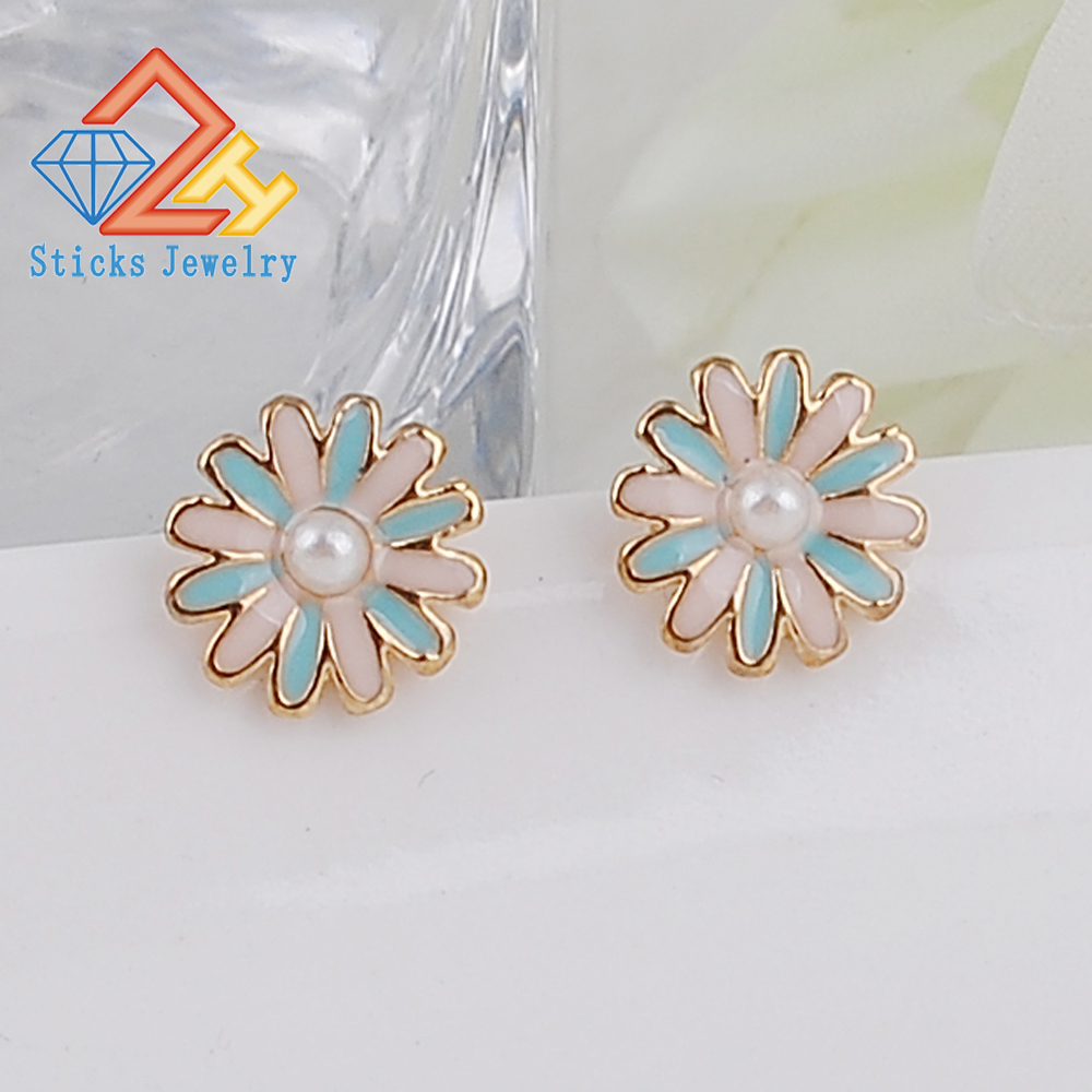 Wedding jewelry women earrings jewelry pearl flower elements KC gold enamel flower earrings